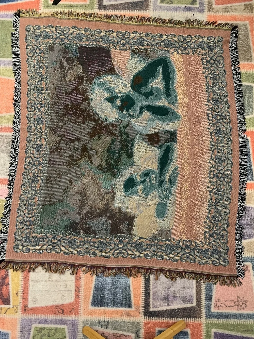 Vintage Renaissance Cherubs Woven Tapestry Throw Blanket Fringe Raphael Angels